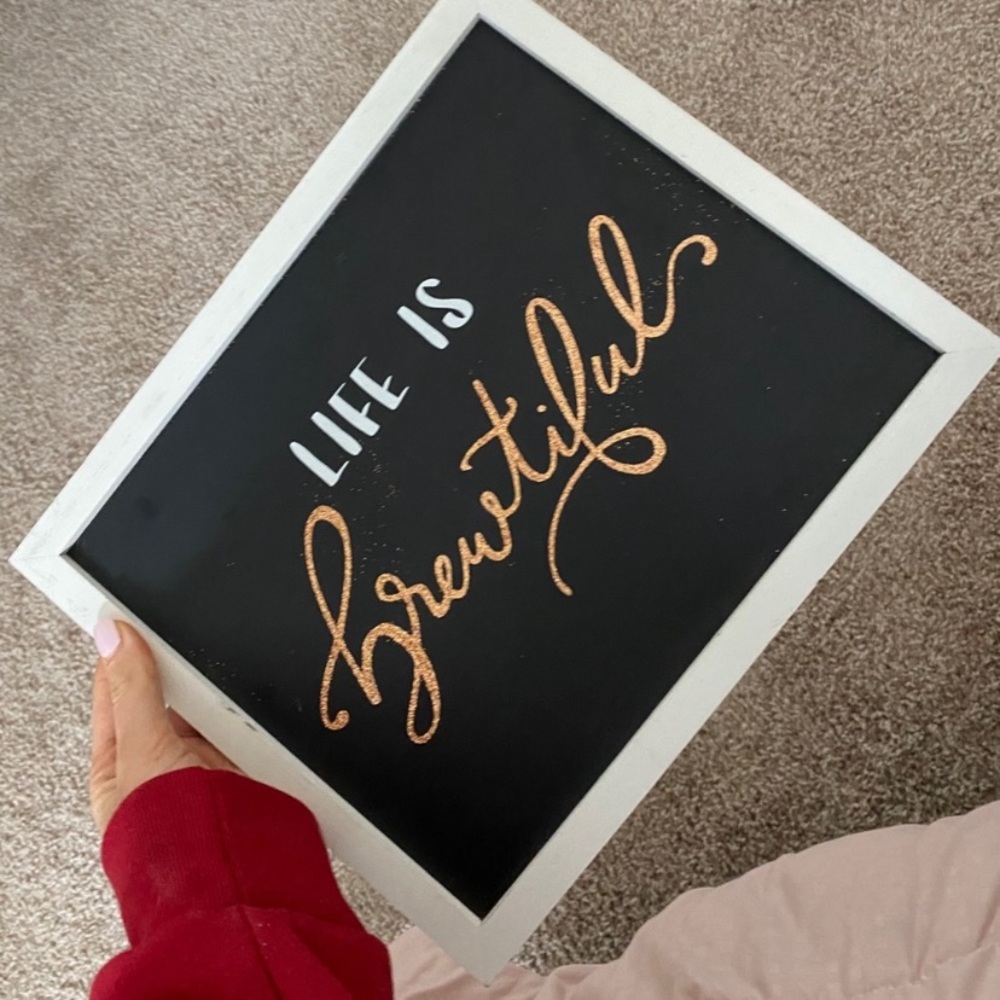 Life is Brewtiful ☕️ Rose Gold Glitter Coffee Bar Sign